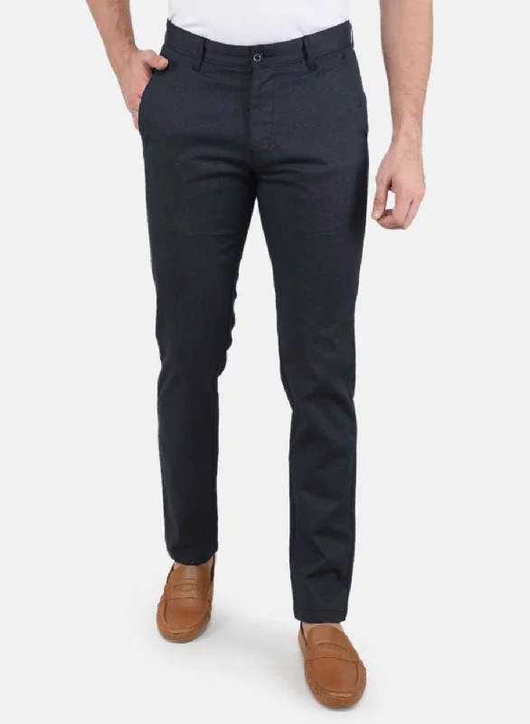 Men Navy Blue Smart Fit Trouser