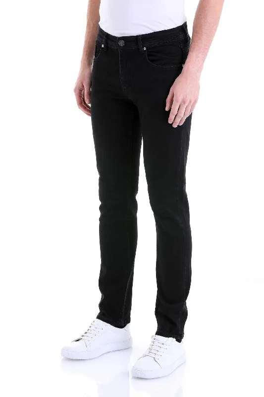 Slim Fit 5 Pocket Low Waist Unpleated Cotton Black Denim, Black