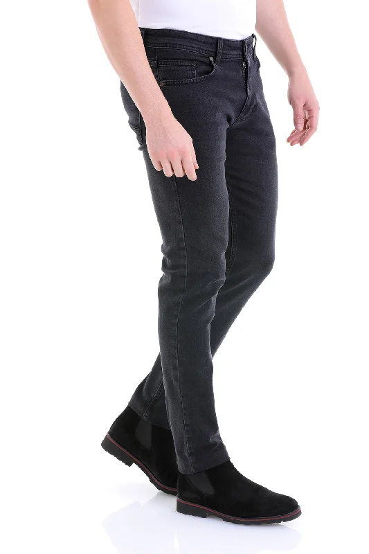 Slim Fit 5 Pocket Low Waist Unpleated Cotton Charcoal Denim, Charcoal