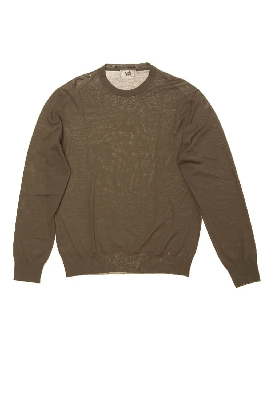 Hermes - Dark Olive Green Long Sleeve Tee As Is (Moth Eaten) - XL