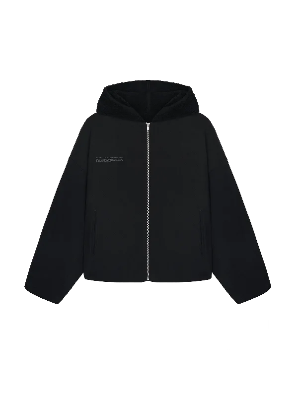 Mens Recycled Wool Fleece Reversible Bomber Jacket—black